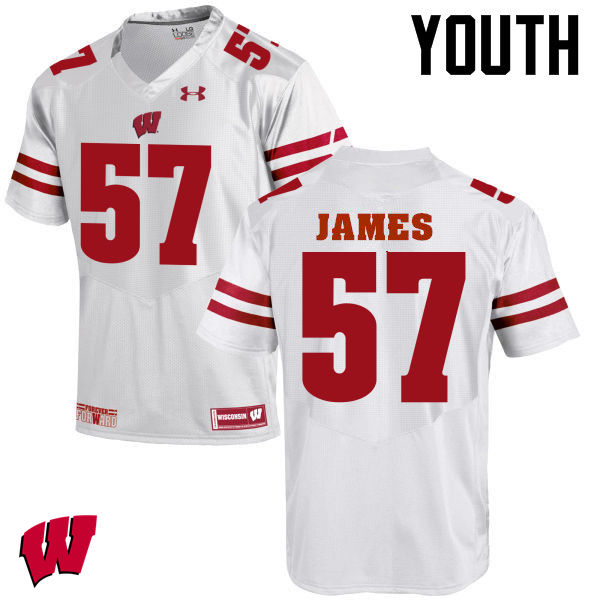 Youth Wisconsin Badgers #57 Alec James College Football Jerseys-White